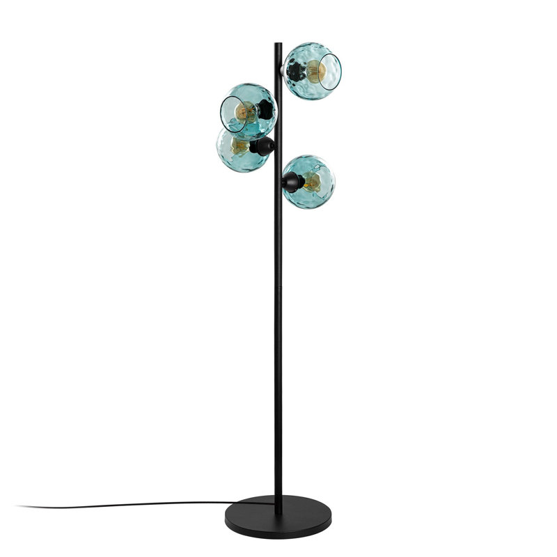 Lampe sur pied industrielle moderne avec corps en métal et capuchon en verre, 14,2 po x 14,2 po x 53,1 po | Type de douille: 4 ampoules E27 de 40 W maximum (ampoule non incluse) | Couleur noire élégante, parfaite pour le salon et le bureau