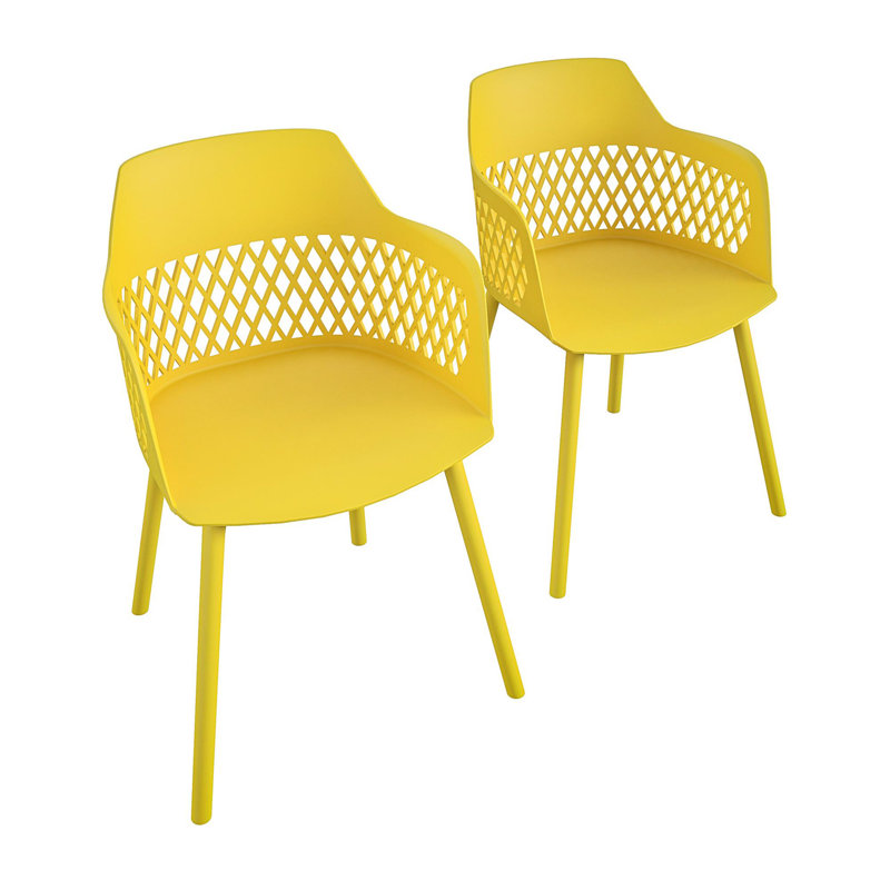 Shari Patio Dining Side Chair with Cushion, Yellow