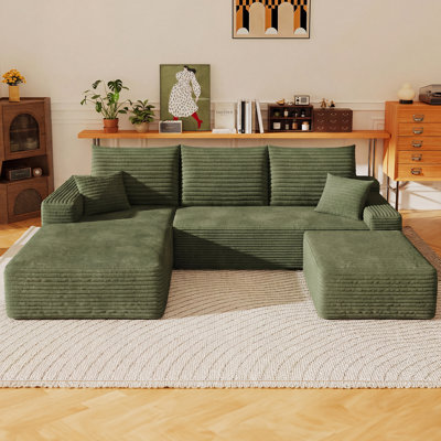 Canapé modulaire 3 pièces sans os, canapé Cloud, méridienne avec repose-pieds sur la gauche, siège profond surdimensionné, tissu velours côtelé doux, canapé modulaire pour le salon