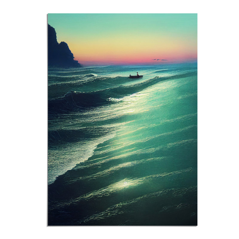 Boat By The Coast - Wall Art, 42cm H x 29.7cm W, Paper, No Matte