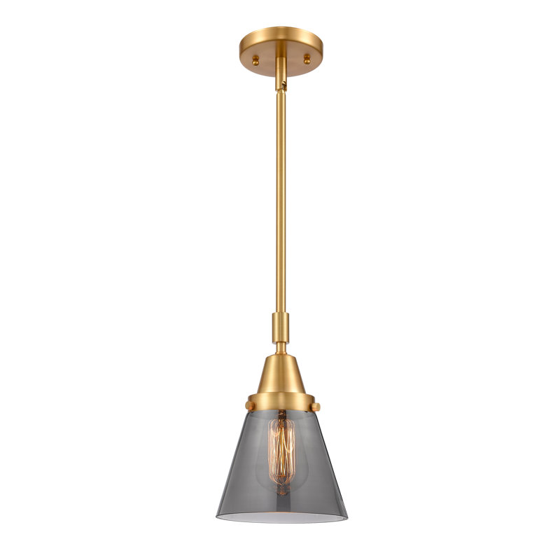Luminaire suspendu conique 1 lumière Ashwath, Plaqué couleur fumée, H 42,12 po x l 6 po x P 6 po, Or satiné