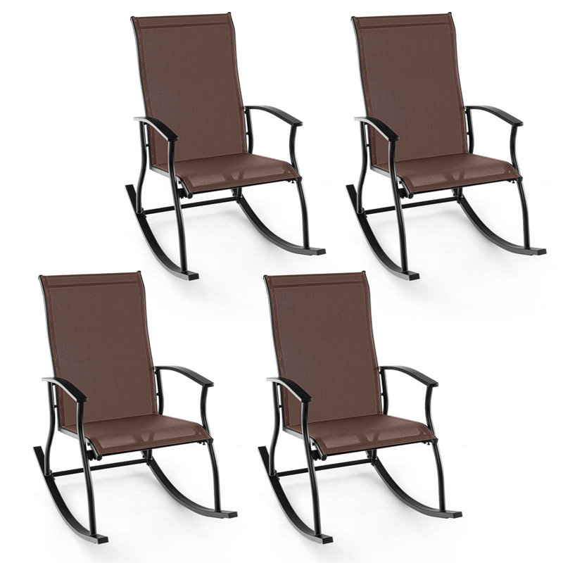  4 chaises berçantes d'extérieur avec dossier respirant, Brun