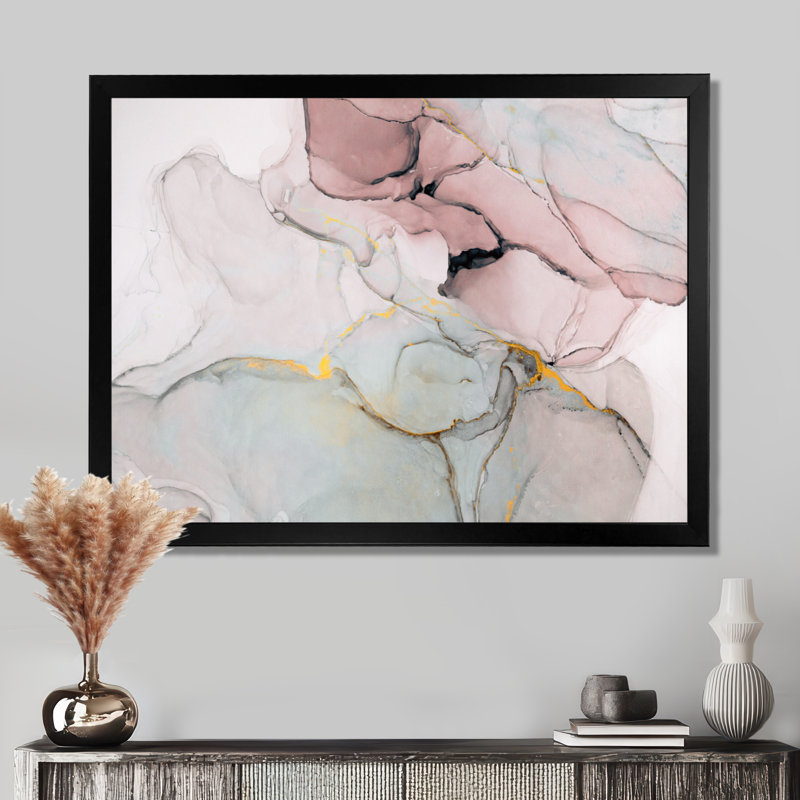 «Pink and Golden Marble Ripples II», impression sur toile, H 16 po x l 32 po, Impression encadrée, Noir