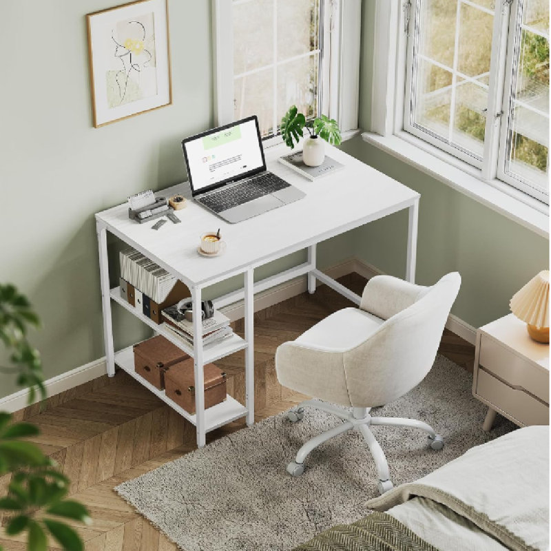 Alaudin Metal Base Computer Desk, White