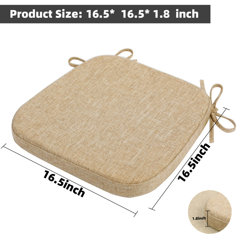 Chair Cushion With Ties For Dining Chair(Set Of 6), Natural Linen
