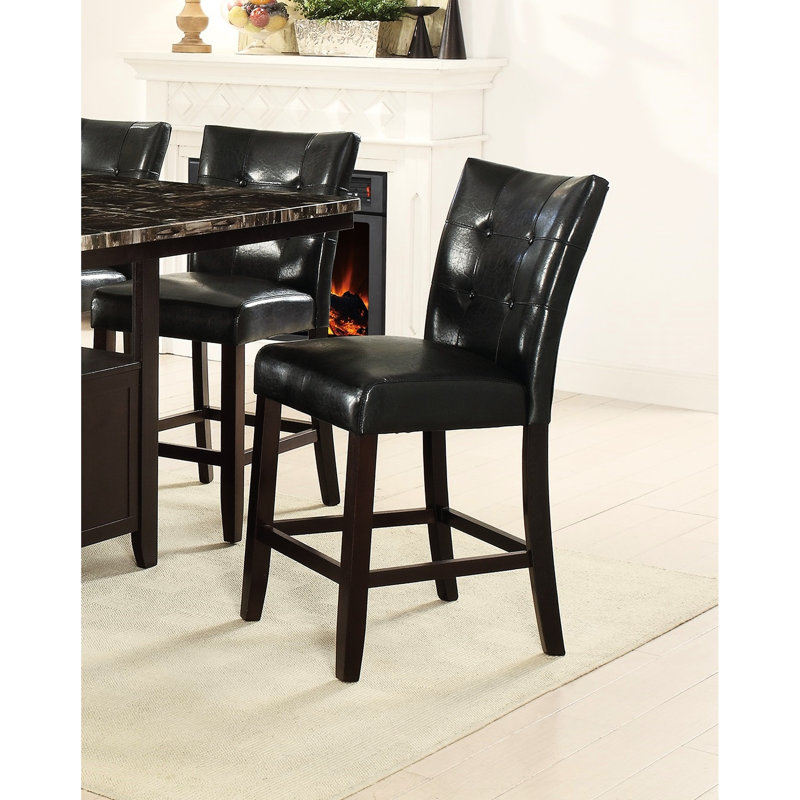 Chaises de salle à manger à hauteur de comptoir 2 pièces Kagan, similicuir noir avec assise, structure en bois, 2 chaises au look moderne, dossier, chaise à coussin souple