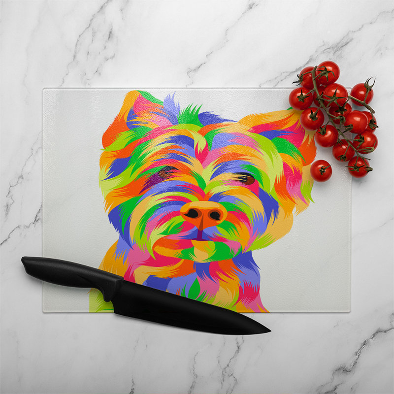 Amazing Illustration Dog Designer Glass Chopping Board, 40cm L x 28cm W
