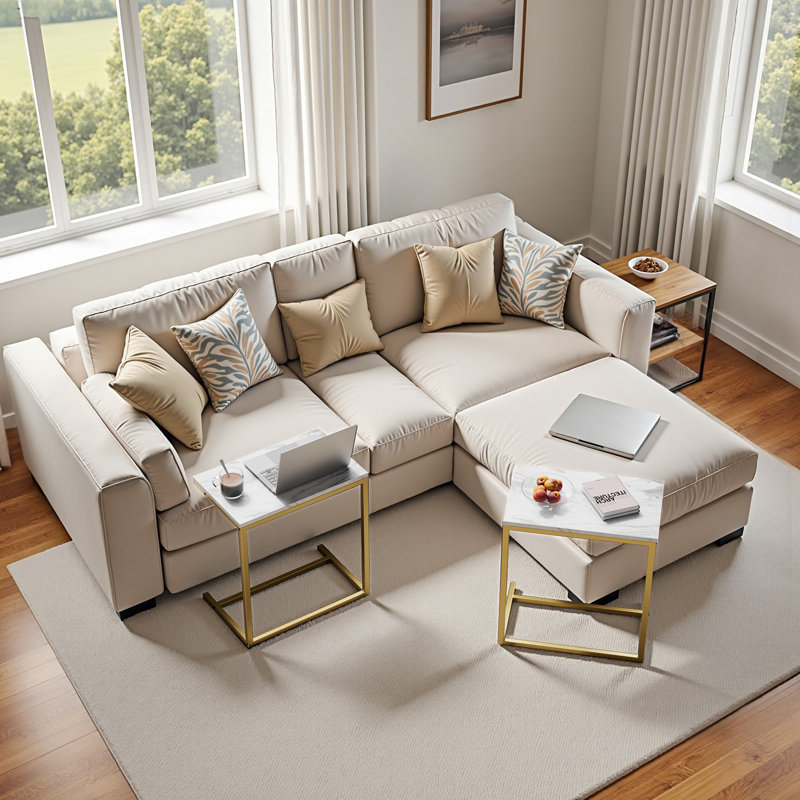 Gilsum C-Table End Table with Solid Wood Top and Steel Base, 27.2" H x 20.5" W x 12.6" D, White Marble Top/Gold Base