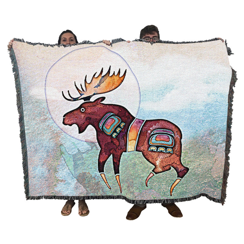 Pure Country Weavers Painted Moose Blanket by Laurie Prindle - Animal Spirit Totems Gift Tapestry Throw Woven from Cotton - Made in The USA (72x54)
