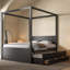 Lit plateforme à baldaquin double avec lit gigogne simple, 3 tiroirs de rangement, tête de lit-930517796