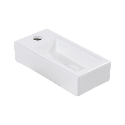 14.57X7.28 Inch White Ceramic Rectangle Wall Mount Bathroom Sink With Single Faucet Hole