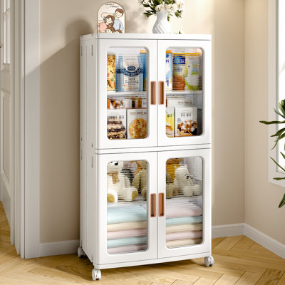 2-Tier Stackable Storage Bin With Doors And Adjustable Shelves Rolling Plastic Folding Storage Cabinet Collapsible Closet For Home  Dorms Organizer