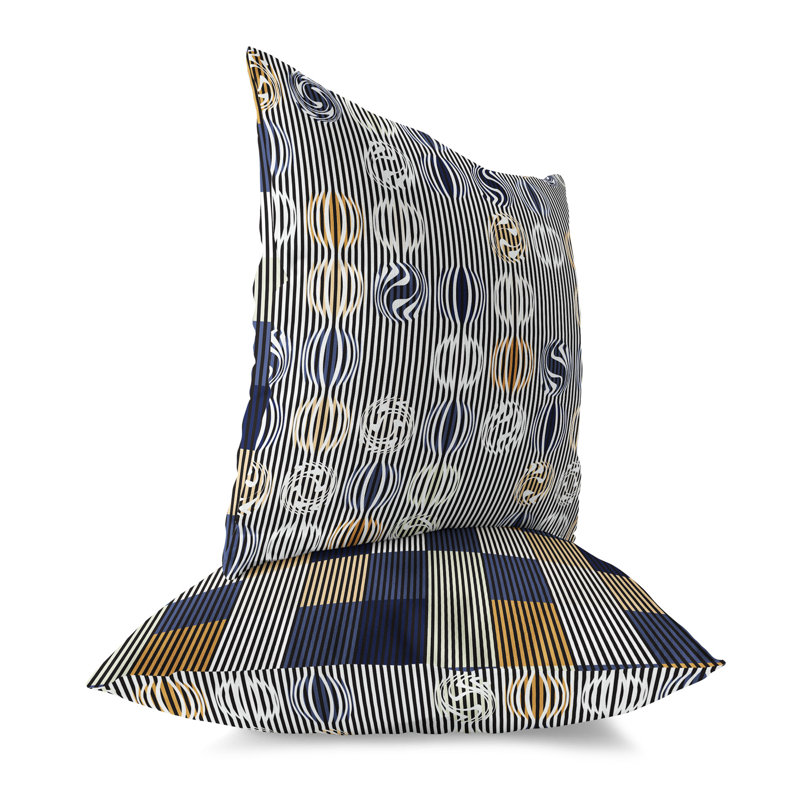 Geometric Gridscape  Square Throw Pillow, 20"H x 20"W, Blue/Yellow