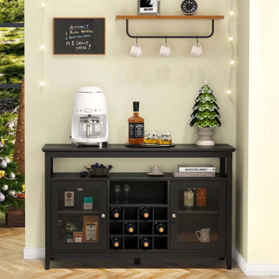 Storage Buffet Cabinet/Sideboard/Tv Console With Glass Doors, Black by Winston Porter