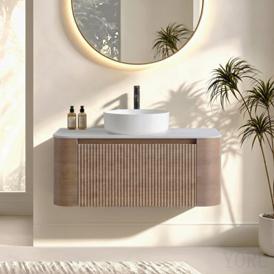 Meuble-lavabo 24 po avec lavabo, armoire murale en noyer avec porte-serviettes gratuit, lavabo simple en céramique blanche, sans drain et robinet, pré-assemblé