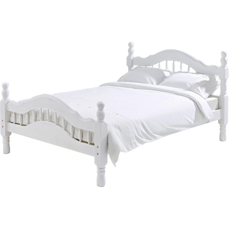 Solid Wood Bed, Double (4'6), White