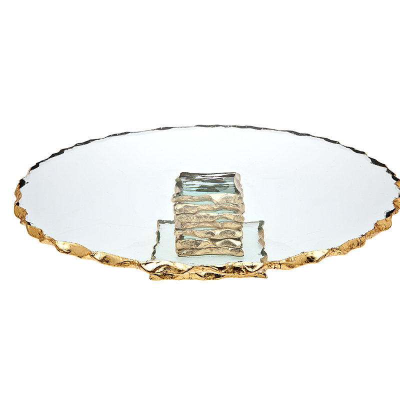 Large Gold Trimmed Glass Pedestal Cake Stand