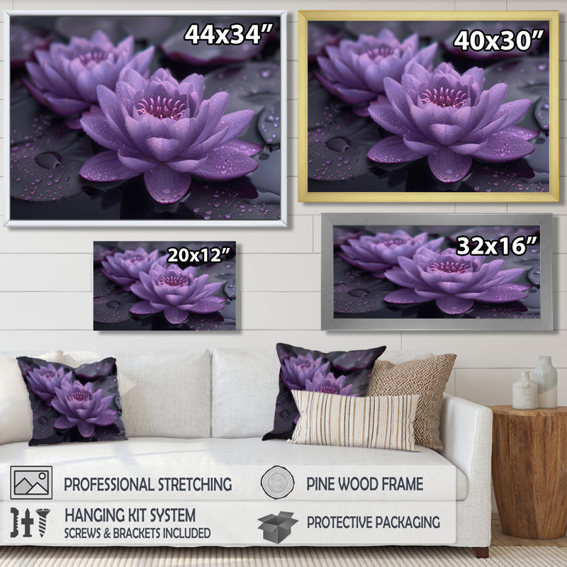 Saltzman - Lotus, art mural, H 12 po x l 20 po, Cadre flottant doré