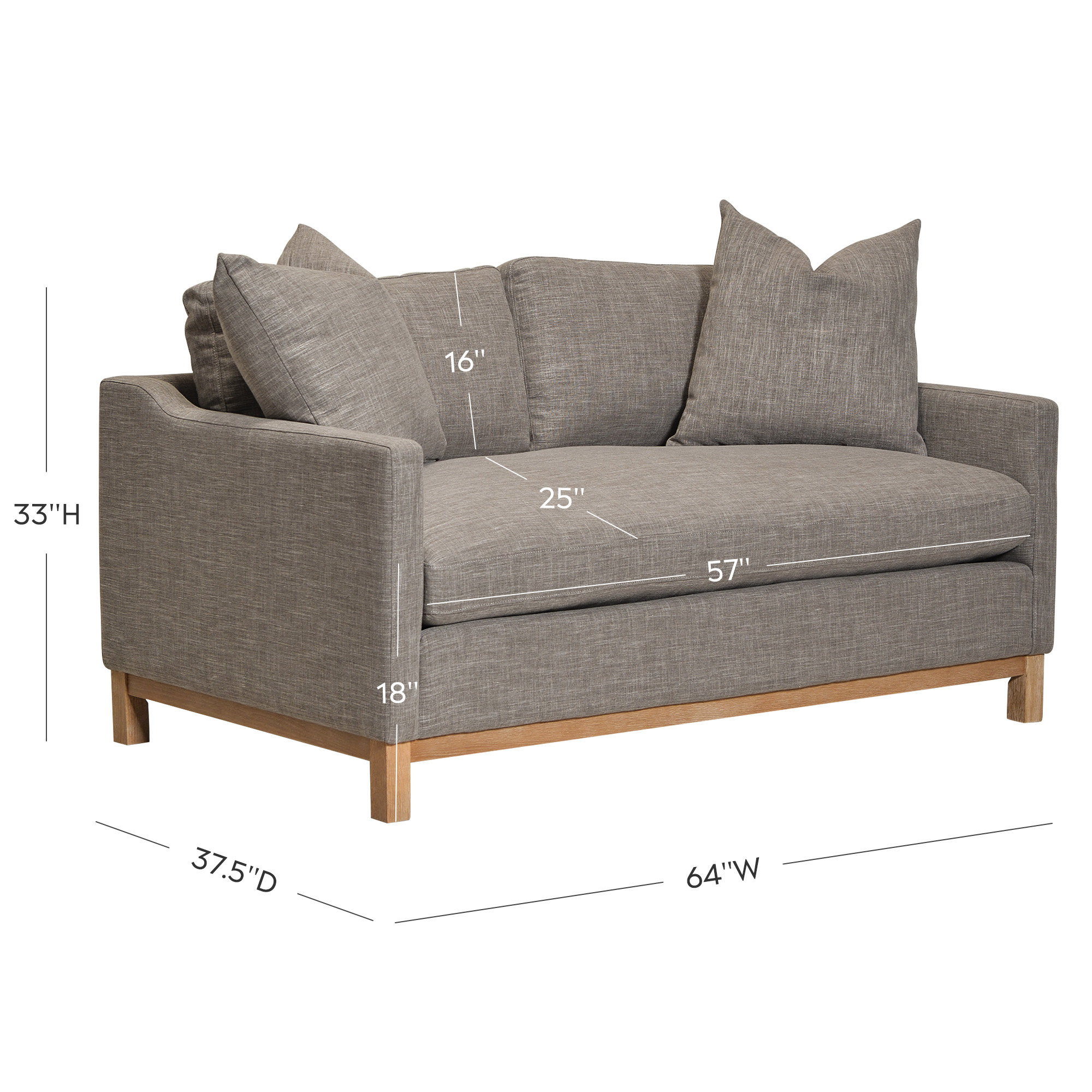 Cami 64'' Upholstered Loveseat, Smoke Linen Blend