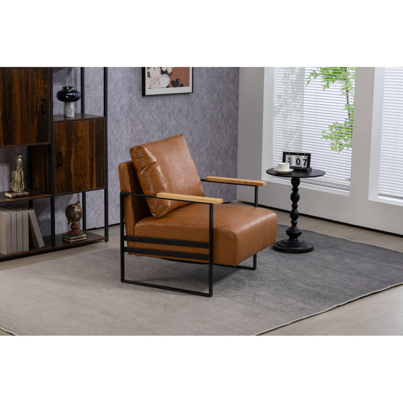 Chaise en polyuréthane pour le salon, Similicuir brun, H 33,5 po x l 30,5 po x P 28 po