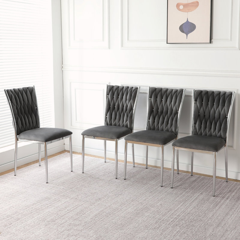 Ensemble de 4 chaises de salle à manger modernes, 4, Gris foncé, Argent