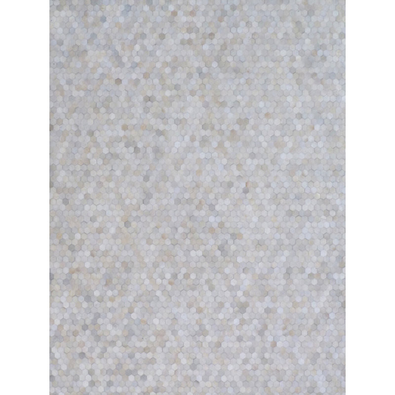 Mosaic Leather Cowhide Geometric Area Rug in Ivory, Rectangle 9'6" x 13'6"