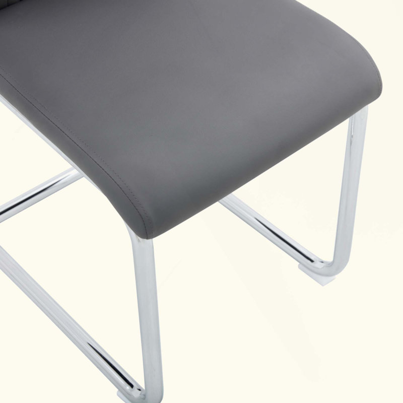 Chaises de salle à manger en similicuir, Ensemble de 4, Gris, Argent argent