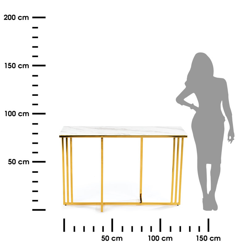 Hodgdon 120 cm W Glass Top Console Table, White, Gold