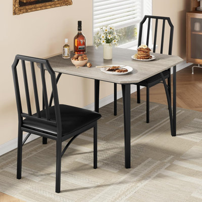 Dining Table Set For 4, Kitchen Table And Chairs For 2 With Padded Seats, 3 Piece Dining Room Table Set With Angular Design For Small Space, Home Kitchen, Apartment