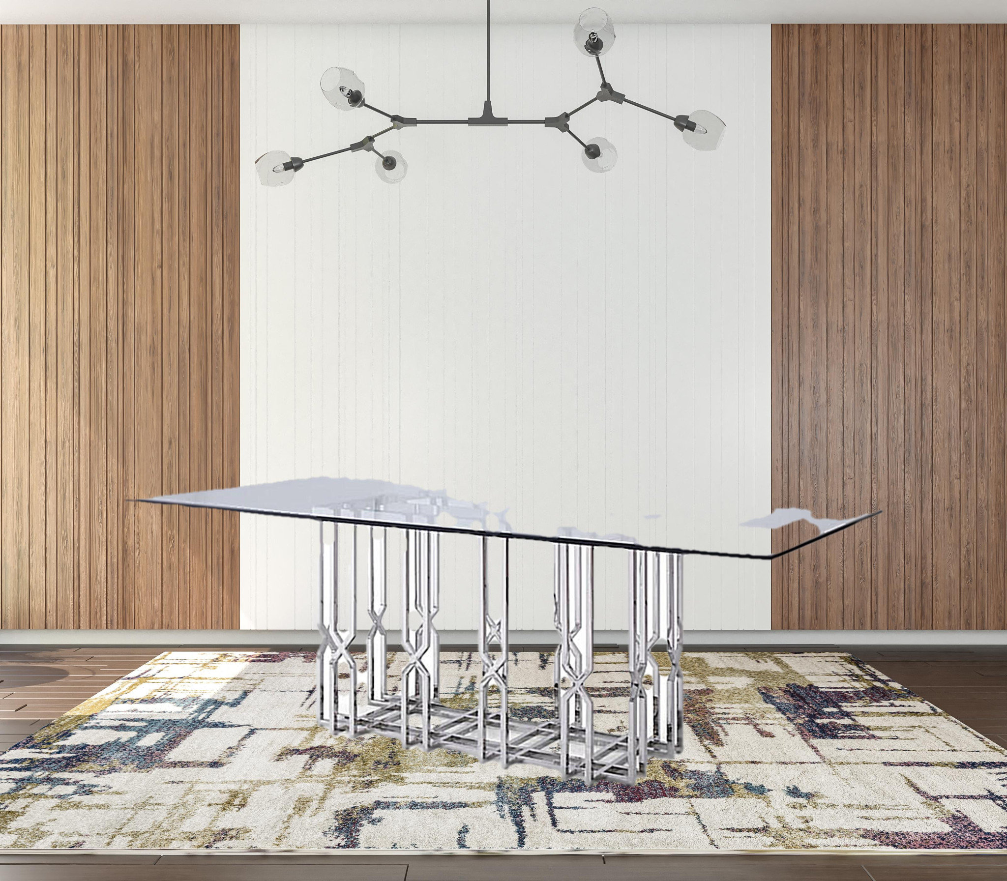 Everly Quinn 87" Clear And Chrome Rectangular Glass And Stainless Steel ...