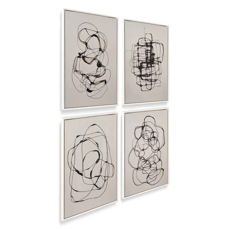 Ensemble de 4 impressions Tangled, Cadre flottant blanc opaque, 36 po x 24 po