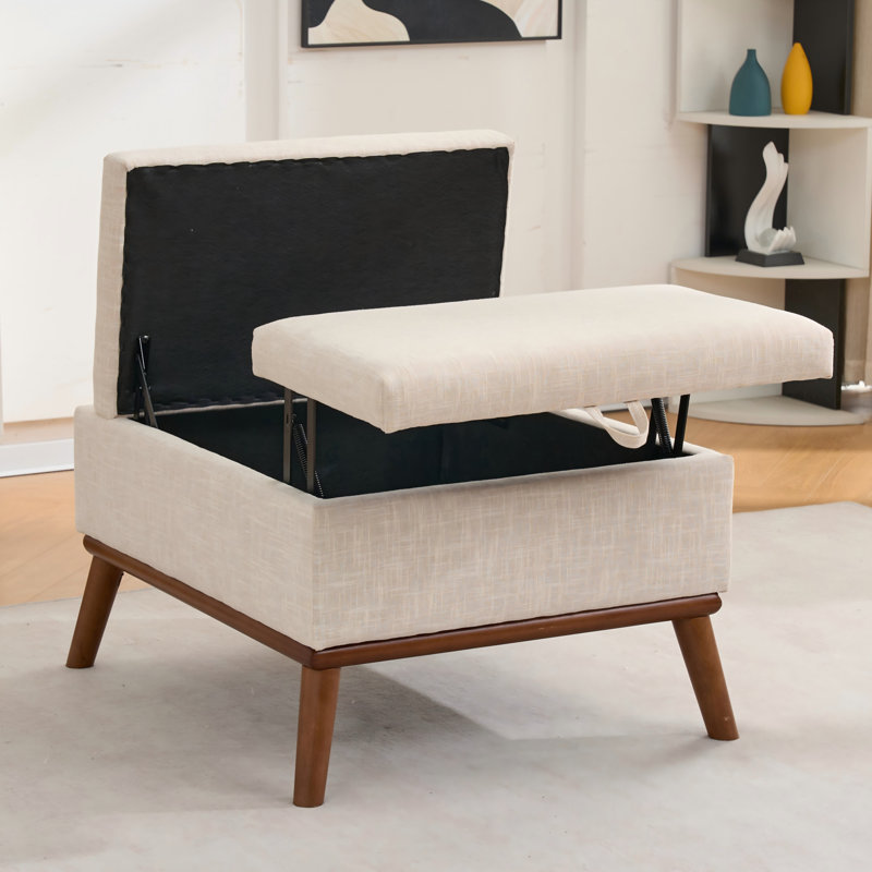 Grand repose-pieds avec rangement, Beige / noyer