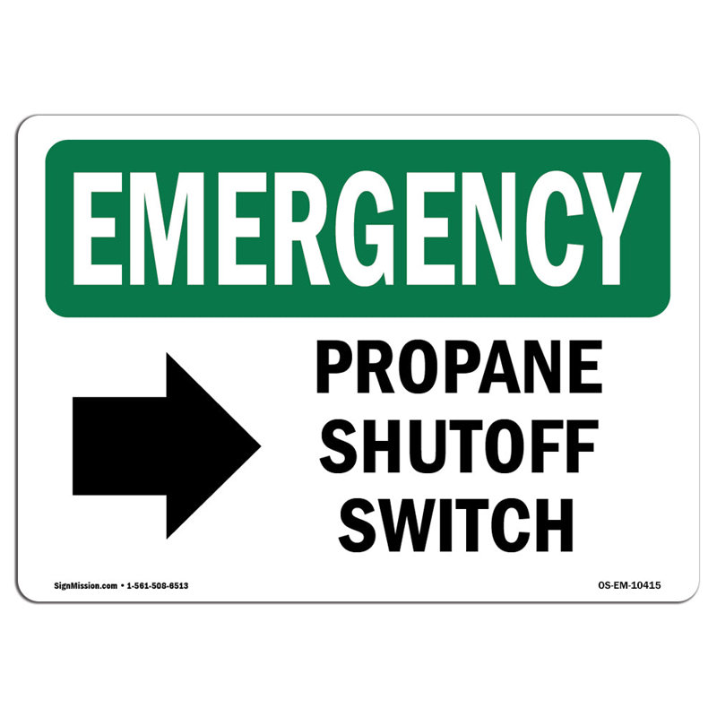 Panneau d'arrêt d'urgence au propane OSHA, H 12 po x l 18 po x P 0,1 po