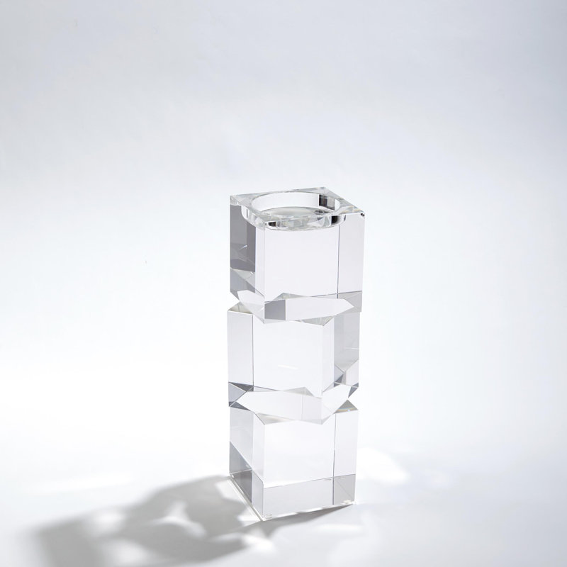 Polished Crystal Cube Pillar Candleholder, 12 inches