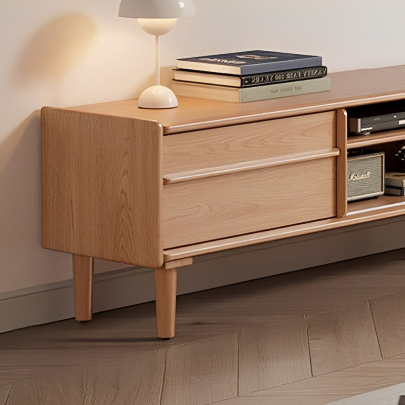 Meuble télé moderne et rétro, H 17,71 po x L 13,77 po x l 70,86 po, Bois naturel