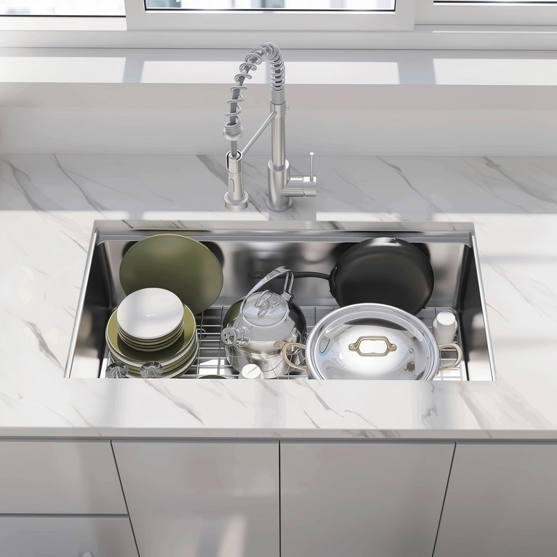 30"X18"X9" Gunmetal Black Undermount  Kitchen Sink 16 Gauge Single Bowl With Drain Assembly