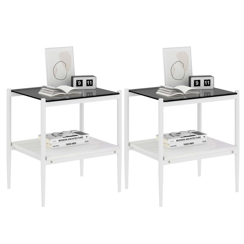 Table basse et tables de bout, ensemble de 3, table en verre trempé avec panneau de fibres à densité moyenne, tables modernes pour le salon