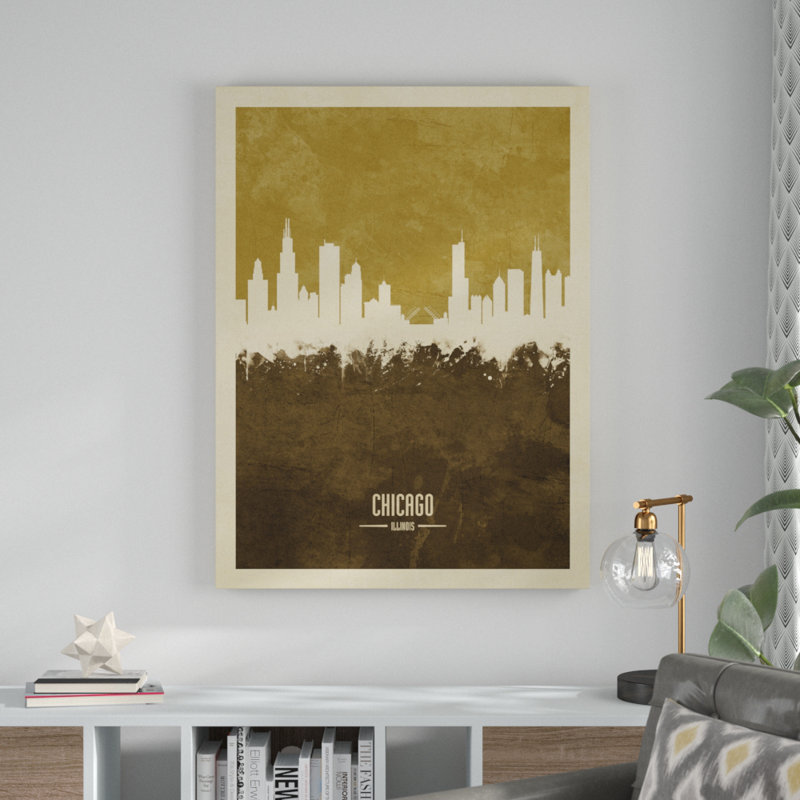 « chicago illinois horizon brown », impression sur toile tendue, H 32 po x l 24 po x P 2 po