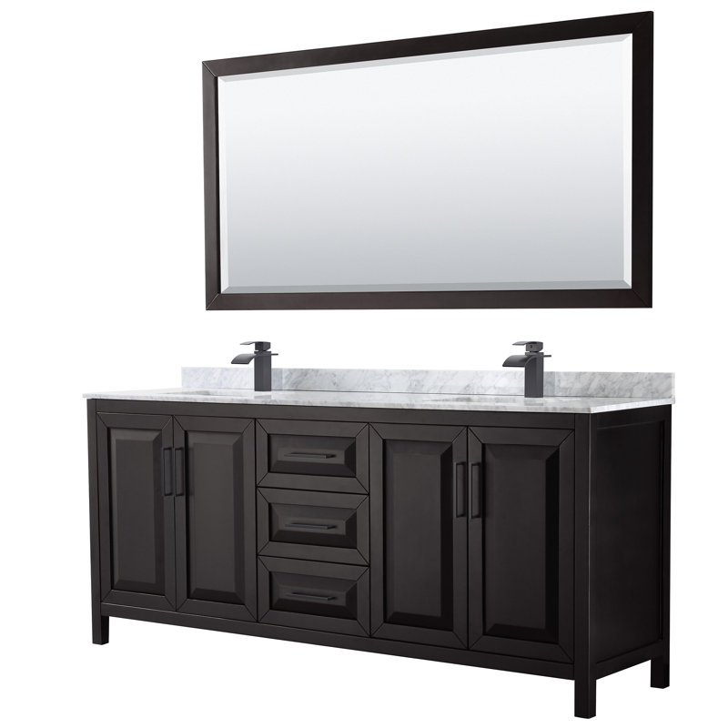 Daria 80'' W Double Vanity, Dark Espresso, Carrara Cultured Marble, Matte Black