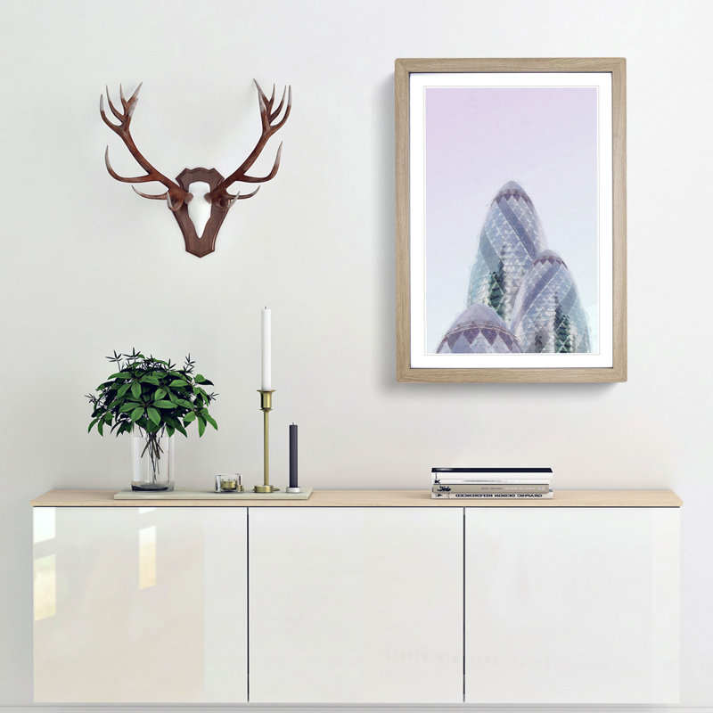 The Gherkin in London in Abstract - Picture Frame Graphic Art Print, 48cm H x 36cm W x 2cm D, Oak Framed