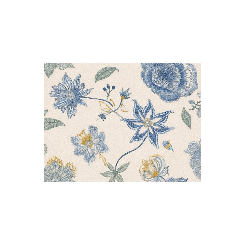 Vibrant Blue Floral Embroidery Bath Rug For Bathroom, 16 X 24
