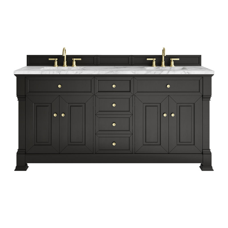 Brookfield 72'' Double Bathroom Vanity with Top, Carrara White, Black Onyx