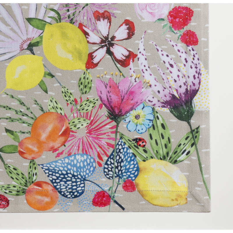 Floral 100% Cotton Table Runner, 108" L x 14.5" W, Fog