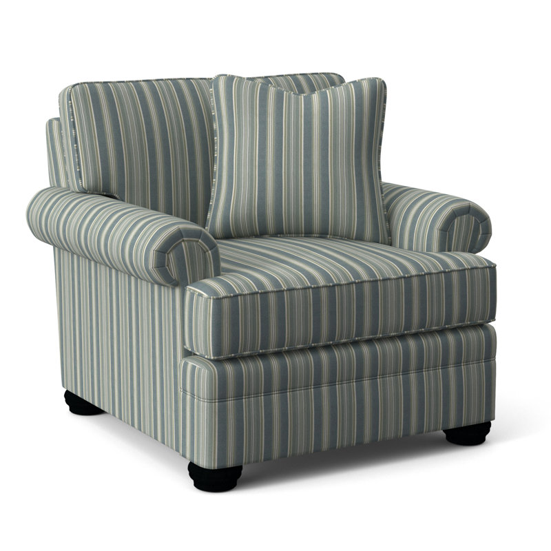 Kensington Armchair, Green and Blue Stripe; 0252-54, Black Finish