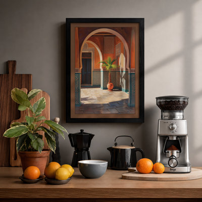 Mediterranean Courtyard Light Coastal - Framed Print