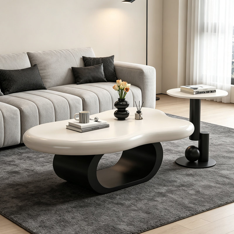 Ensemble de tables basses irrégulières Modern Home Creativity, 17.71" H x 47.24" W x 31.1" D, Black Top/Cream Base