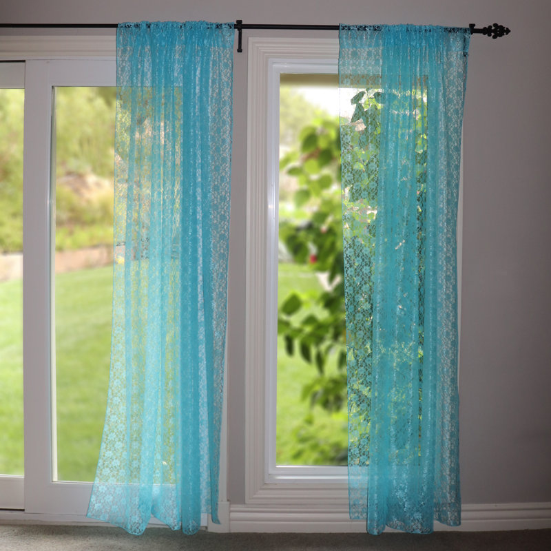 Pateros Lace Sheer Curtain Single Panel, Aqua, 58" W x 108" L