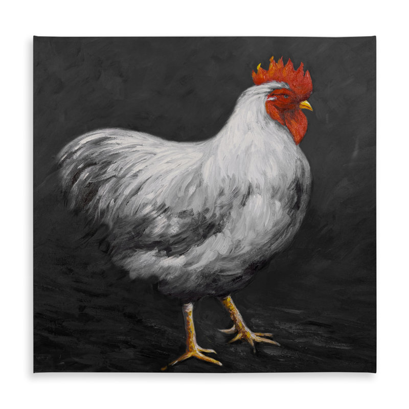 Grey Rooster 2 Tablecloth | Rustic Farm Animals Decor, White/Black
