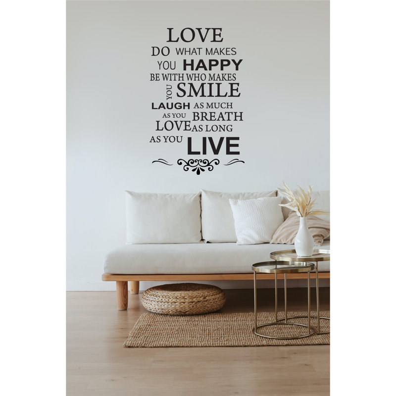 Adhésif décoratif en vinyle Live Laugh Love Happy Smile, H 15 po x l 10 po x P 1 po, Doré