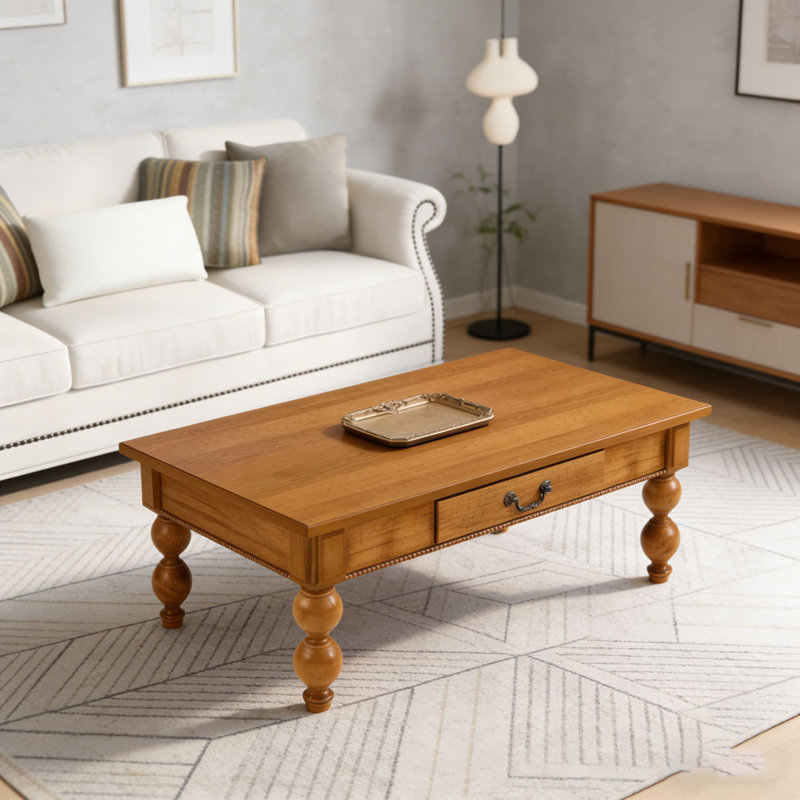 Table basse en bois avec tiroir de rangement, Naturel